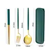 Conjunto de Hashi e Colher Garfo de Aço Inoxidável Conjunto de Três Peças Caixa de Armazenamento Fofa para Viagem de Estudante Utensílios de Mesa Portáteis para Uma Pessoa