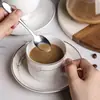 Juego de Taza y Platillo de Café Estilo Europeo para Uso en Casa, Hotel y Restaurante, Juego de Tazas de Café de Cerámica Minimalista Blanco Puro, Arte Latte Personalizable