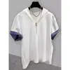 2025 Verano Tendencia Nueva Marca Americana Cremallera con Capucha Manga Corta Camiseta Moda Masculina Casual Media Manga Empalme Estilo Urbano