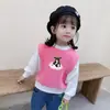 Camiseta de Manga Comprida Falsa de Duas Peças Primavera e Outono 2025 para Meninas, Moletom, Camiseta Básica, Estilo Ins Infantil para Bebês e Crianças