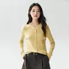 Suéter de lana de punto fino de 18 puntos, nueva camiseta básica de cuello redondo para mujer otoño e invierno 2026, corte ajustado, chaqueta de un solo botón