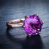 Anel de ametista de seis garras lindo e mais vendido em estilo coreano, anel de diamante com gemas de temperamento, anel europeu e americano da moda