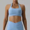 Top de yoga cruzado com gola halter para mulheres com bojos, alta elasticidade, amigo da pele, respirável, adequado para treinamento de fitness e esportes ao ar livre