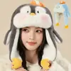 Bonito Sombrero de Peluche de Pingüino con Orejas Móviles para Mujer en Invierno, Forrado de Felpa, Engrosado, Cálido y que Muestra la Cara, Sombrero Lei Feng Pequeño Protector de Oídos