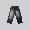 Pantalones Vaqueros Impresos Rasgados Lavados Nuevos Europeos y Americanos Transfronterizos para Hombres y Mujeres Retro High Street Y2K Marca de Moda