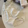 Calcinhas de Algodão Colorido Natural Tipo Renda Puro Desejo para Meninas, Cuecas de Algodão Puro Doces com Borda Fruncida e Laço para Mulheres