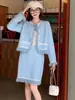 2025 Nuevo Suéter Chaqueta de Punto Estilo Francés Falda de Punto Traje de Dos Piezas Imitación Terciopelo de Visón para Mujer