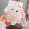 HD4461A04 Lindo Suave Lazo de Perla Conejo Blanco Llavero de Coche Colgante de Bolsa Muñeca Colgante Pequeño Regalo