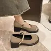 Zapatos Mary Jane bajos con un tacón grueso inspirado en Chanel, zapatos de tacón alto retro franceses 2026, otoño negro