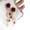 Pendientes de Terciopelo con Borlas de Rosa para Otoño e Invierno, Estilo de Lujo Ligero Vintage, Clips para Orejas sin Perforar para Mujer, Clips para Orejas en Stock