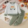 Roupa Infantil Europeia e Americana Roupa de Halloween Roupa Infantil de Outono Moletom Listrado Novo de Abóbora de Manga Comprida Calças Casuais Conjunto de Duas Peças