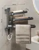 Porta-toalhas sem furar, porta-toalhas multi-barra giratório, cabide de toalha para banheiro, prateleira de banheiro, suporte de toalha para banheiro, barra tripla