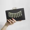 Bolso de Noche, Bolso de Noche Negro Brillante con Borla y Pedrería, Bolso Cuadrado para Novia Socialité, Bolso de Mano para Banquete de Vestido Cheongsam para Mujer