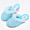 Pantuflas Peludas para Niñas, Pantuflas de Algodón de Dibujos Animados de Invierno para Niños, Zapatos de Princesa Elsa, Zapatos de Algodón Cálidos con Forro de Felpa Antideslizantes para el Hogar