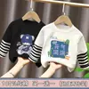 Camiseta de Manga Larga para Niños Algodón Puro 2026 Otoño Nuevo Estilo Infantil Niños Medianos y Mayores Estilo Primavera y Otoño Capa Base Rayada Falso Dos Piezas