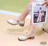 2024 Nuevo Verano Estilo Coreano Moda Tacones Altos Punta Cuadrada Tacón Grueso Boca Baja Correa con Hebilla Zapatos de Tacón Alto para Mujer