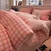 Juego de Ropa de Cama Minimalista a Cuadros de Algodón Puro Juego de Cuatro Piezas Engrosado para Dormir sin Ropa de Cama Sábana Bajera de Algodón Funda Nórdica Juego de Tres Piezas para Dormitorio