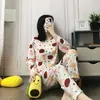 Venda Direta de Fábrica de Novos Pijamas de Manga Longa para Primavera e Outono para Mulheres, Roupas de Casa Doces e Fofas com Desenhos, Conjuntos Casuais para Meninas