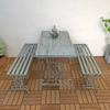 Conjunto de três peças de combinação de mesa e cadeira para área externa, pátio, jardim, terraço, varanda, lazer, mesa de chá, mesa longa, mesa de operação, banco de ferro
