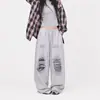 Pantalones Grises Finos Rasgados de Verano para Mujer Pantalones de Chándal Casuales Pantalones Deportivos Estilo Moda Ins para Mujeres Pequeñas de Longitud hasta la Rodilla