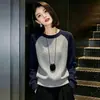 Estilo Preguiçoso Cor Contrastante Manga Raglan Tricô Feminino 2026 Outono Novo Estilo Solto Gola Redonda Pulôver Macio Fofo Suéter Top