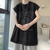 Camiseta sin mangas de gamuza de peso pesado estilo americano para la calle para hombre, moda de verano de marca, chaleco holgado, chaleco de manga corta para niño