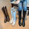 Botas de montar Camellia estilo Chanel 2022, botas altas hasta la rodilla con forro polar de invierno, botas altas de tacón grueso, piel de vaca completa