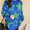 Suéter Holgado de Cuello Redondo con Bloques de Color de Pentagrama Otoño/Invierno 2025 para Mujer Versátil Prendas Básicas de Punto Estilo Retro Artístico para Mujer