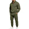 Conjunto de sudadera con capucha tipo canguro con cremallera y pantalones de otoño e invierno para hombre, pesado, con forro polar, cuello alto, estilo ropa de trabajo, corte holgado, transfronterizo europeo y americano
