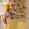 Corrente de Cintura Irregular Sexy e Atraente de Pérolas Artificiais em Camadas com Franjas, Corrente de Corpo Versátil, Acessório de Colar Estiloso para Mulheres