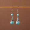 Pendientes Bohemianos Europeos y Americanos con Borlas y Turquesa, Pendientes de Estilo Étnico Retro, Joyería para Orejas Única y Elegante Estilo Tibetano