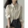 Elegante blusa única estilo francês com gola lenço e mangas compridas, nova blusa de alta qualidade para outono 2026, feminina
