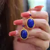 Pendientes de Lapis Lazuli Ear Cuff Estilo Frío para Mujer Pendientes Vintage Estilo Hong Kong para Mujer Pendientes Cortos Elegantes de Plata de Ley