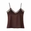 Camisola Sexy de Encaje con Empalme Estilo Sexy Otoño para Mujer Aspecto Adelgazante Top Corto Interior