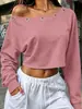 Amazon Europeo y Americano Otoño 2026 Nuevo Color Sólido Ojales Metálicos Cómodo Casual Camiseta de Hombros Caídos para Mujer
