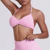Sutiã Esportivo de Cor Sólida com Alça Cruzada nas Costas, Alta Sustentação, Push-Up, Respirável, Tricotado, com Gola Alta, para Fitness, Yoga, para Mulheres