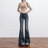 Jeans Flare Feminino Novo Verão 2025 Estilo Retrô Hot Girl Design Cintura Alta Efeito Emagrecedor Calças Ferradura