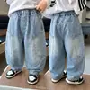 Calças Cargo Jeans de Primavera para Meninos 2026 Outono Novas Calças Casuais da Moda para Bebês e Crianças Pequenas