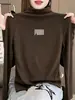 Camiseta de Manga Larga con Cuello Medio Alto para Mujer, Capa Base Suave y Cálida de Algodón de Bambú, Ajuste Ligeramente Holgado, Estilo para el Trabajo, Otoño
