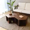 Mesa de Centro de Madeira Maciça Nogueira Preta Norte-Americana, Mesa Criativa Hexagonal Moderna Minimalista para Sala de Estar e TV, Toda em Madeira Maciça para Apartamentos Pequenos