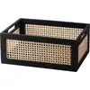 Cesta de almacenamiento de ratán y madera maciza, cesta de almacenamiento de escritorio, caja de aperitivos, cesta de almacenamiento para artículos diversos y cosméticos, caja de almacenamiento y organización