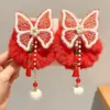 Pinza para el pelo de niña pequeña León Danzante Hanfu Borla Año Nuevo Accesorio para el pelo Peluca Princesa Lazo Adorno para el pelo Pinza para el pelo de niños