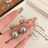 Pendientes de Plata de Ley S925 con Perla Gris Vidrio para Mujer, Pendientes de Alto Gama de Dos Formas para Colgar Detrás, Pendientes del Mismo Estilo que las Celebridades de Internet