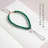 Cordão para Celular Original de Ágata Verde Natural com Contas Estilo Chinês Pingente de Corrente para Celular Feminino Cristal Rosa