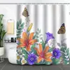 Cortina de Baño Verde Plantas de Amazon Cortina de Ducha Impermeable Antimoho Impresión Digital 3D Bosque de Flores Cortina de Baño Partición Sin Perforaciones