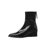 Botas elásticas de piel de oveja de dos capas + PU para mujer, botas ajustadas, nuevas botas de tacón de punta cuadrada con cremallera trasera para otoño e invierno, botines elásticos para mujer