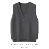 Chaleco de punto retro de lana pura con cuello en V simple para mujer, para usar en capas en primavera y otoño, jersey, holgado, adelgazante, top sin mangas