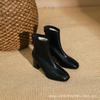 Botas de una sola capa con forro polar de primavera y otoño Botas de tacón grueso para mujer Botas cortas de tacón alto para mujer Botas cortas con cremallera trasera tipo Martin