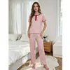 Conjunto de pijama de manga corta y pantalón largo de lunares para mujer para comercio exterior transfronterizo, ropa de casa fina de cuello redondo con cordones en varios colores