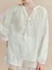[Pedido Ilha Pequena] Camisa de Proteção Solar com Decote V e Renda na Barra, Estilo Francês, para Mulheres, Top Elegante de Verão com Caimento Solto